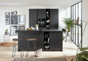 Nobilia Dark Compact Handleless Kitchen With Island 2021 | Kutchenhaus, Warrington